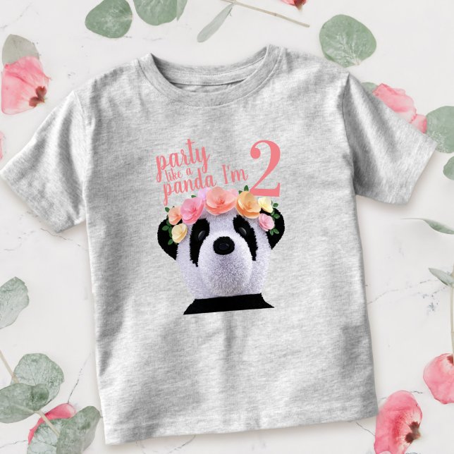 Pour Les Tous Petits Cute Panda Bear Girl 2nd Birthday Age Kids T-Shirt (Pandas love to party! And so does your 2 year old. Here's their t-shirt to wear at their Panda Party)