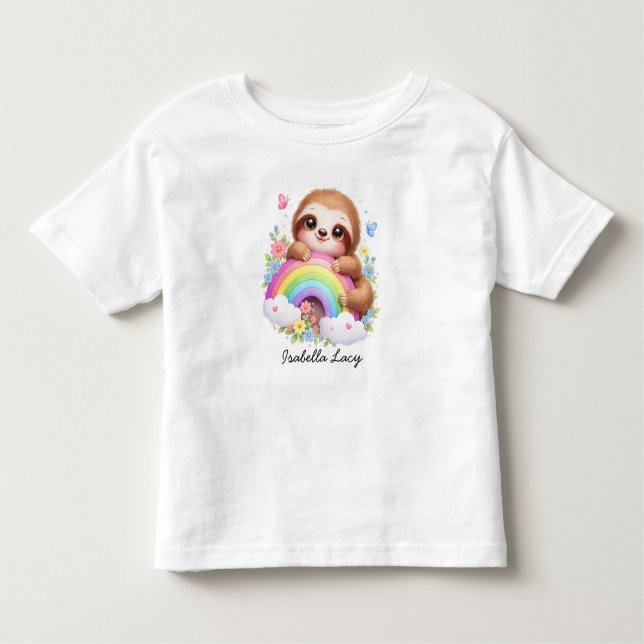 Pour Les Tous Petits Cute Sloth And Rainbow, Flowers Kids T-Shirt (Devant)