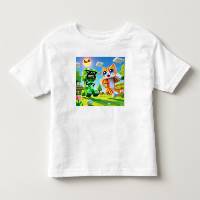 Pour Les Tous Petits "Epic Minecraft Inspiré Toddler T-Shirt Cat aime (Devant)