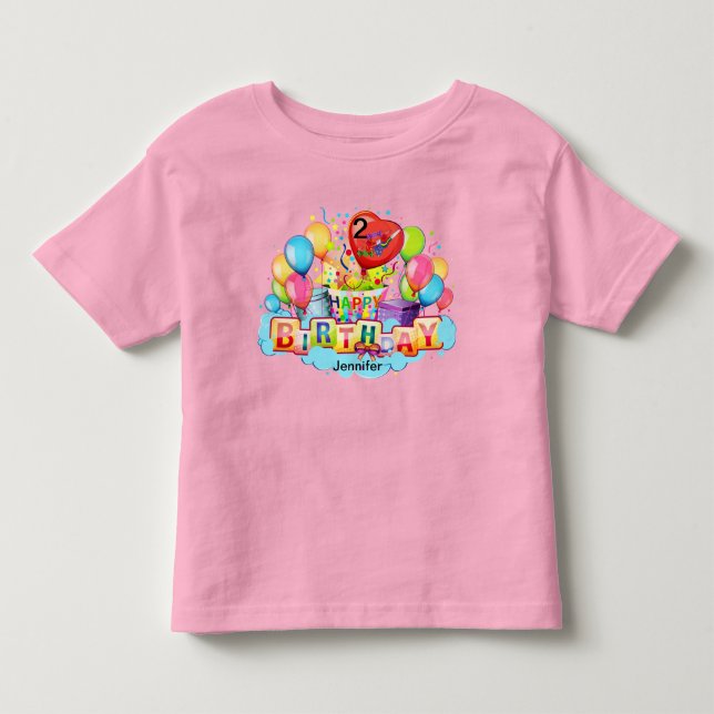 Pour Les Tous Petits Filles gâteau d'anniversaire TON NOM & ÂGE T-Shirt (Devant)