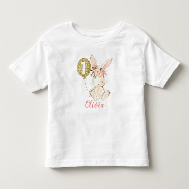 Pour Les Tous Petits Filles Lapin Floral Premier T-shirt Anniversaire (Devant)