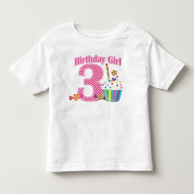 Pour Les Tous Petits Filles Numéro 3 Cupcake Anniversaire T-shirt (Devant)
