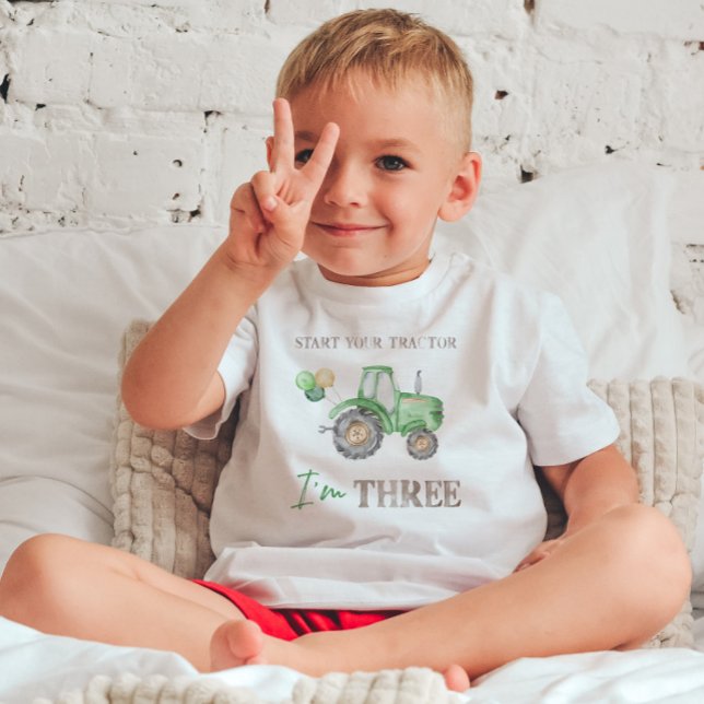 Pour Les Tous Petits JE SUIS TROIS Tracteur Vert T-Shirt Anniversaire (Créateur téléchargé)