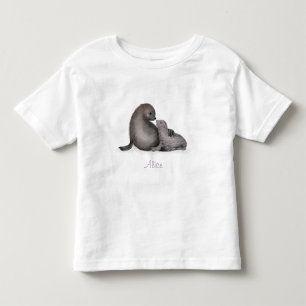 Pour Les Tous Petits Mignonne mère et bébé phoque à fourrure T-shirt bé