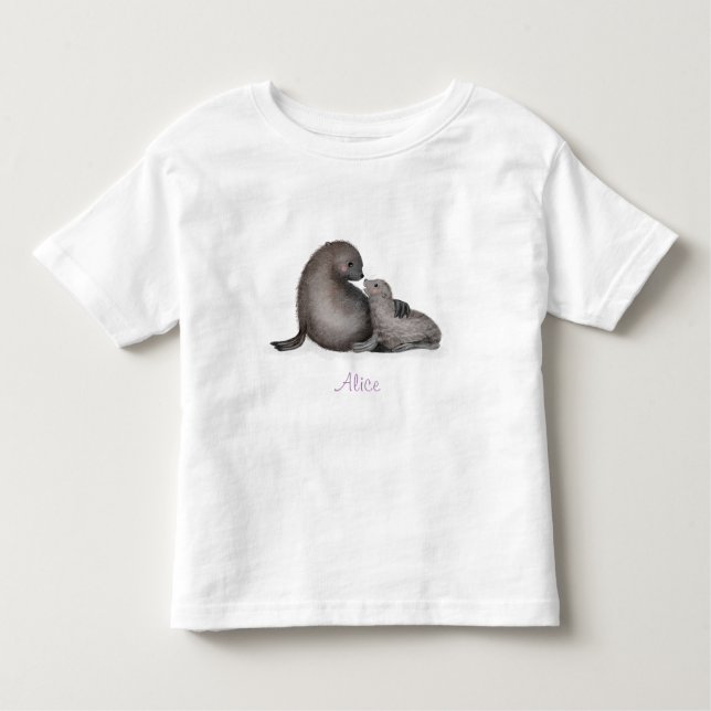 Pour Les Tous Petits Mignonne mère et bébé phoque à fourrure T-shirt bé (Devant)