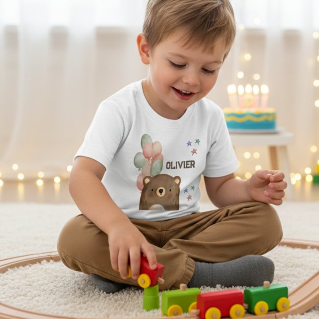 Pour Les Tous Petits ours aquarelle avec ballons T-shirt Toddler (Créateur téléchargé)