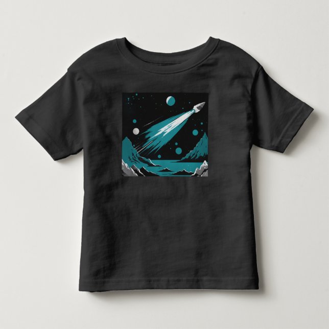 Pour Les Tous Petits Space Rocket – Grey & Blue Toddler T-Shirt (Devant)