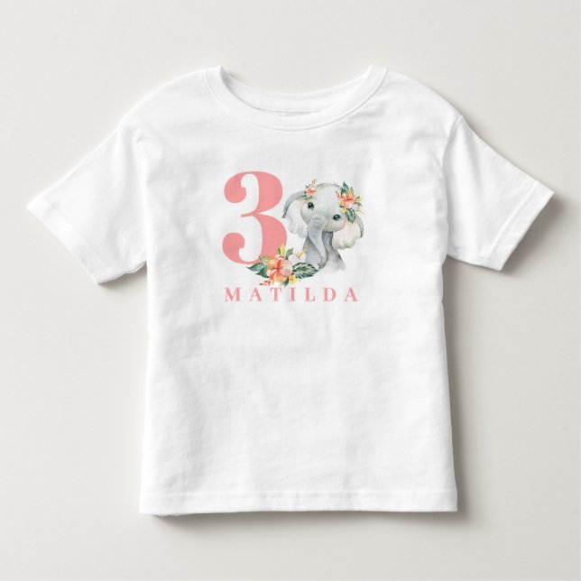 Pour Les Tous Petits T-shirt à fleurs d'éléphant de 3e anniversaire (Devant)