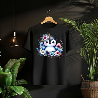 Pour Les Tous Petits T-shirt avec illustration pastel de manchot floral