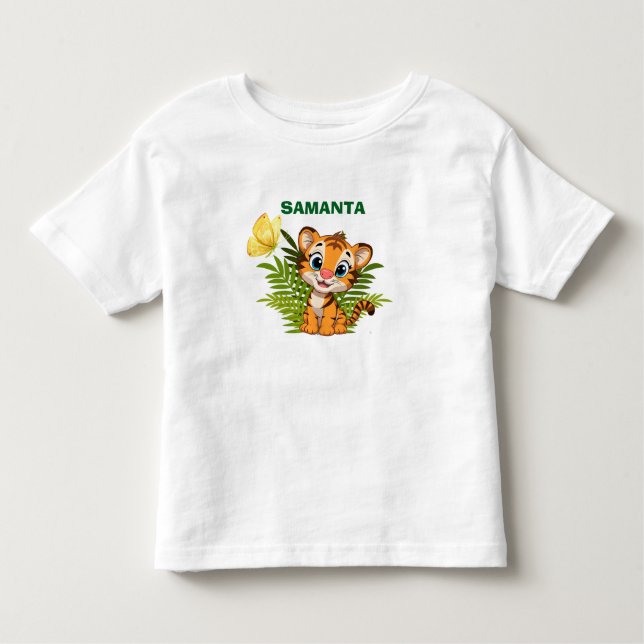 Pour Les Tous Petits T-Shirt Bébé Petit Tigre & Papillon Personnalisé (Devant)