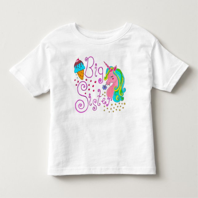Pour Les Tous Petits T-shirt "Big Sister" Unicorn Toddler (Devant)