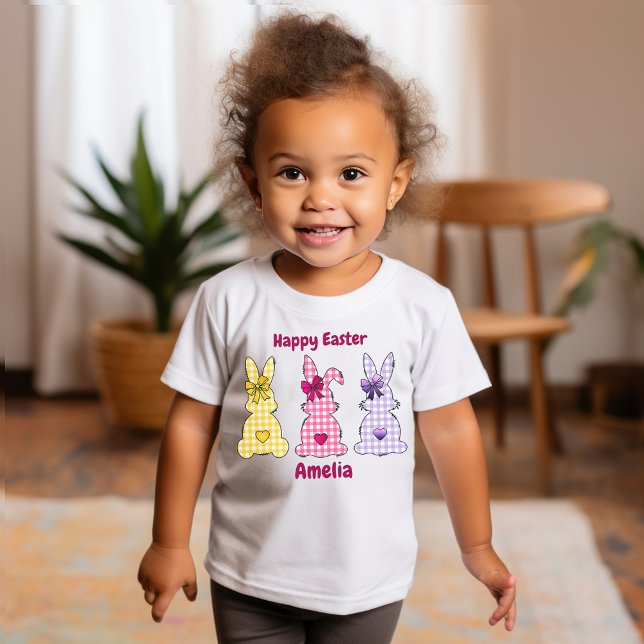 Pour Les Tous Petits T-shirt Coeur trois À damiers lapins Bow (Créateur téléchargé)