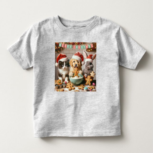 Pour Les Tous Petits T-shirt de Noël avec chien, chat, lapin (Devant)