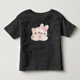 Pour Les Tous Petits T-shirt des meilleurs amis chaton et lapin Kawaii 