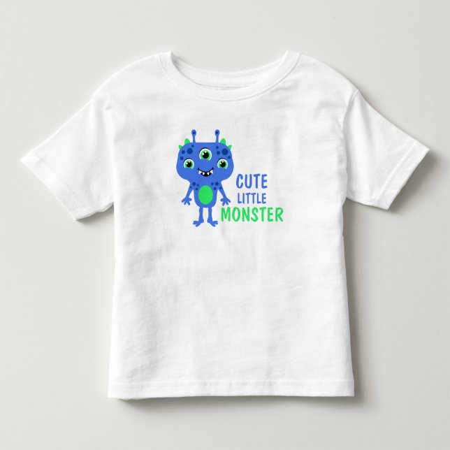 Pour Les Tous Petits T-shirt Enfant Monstre Mignon Bleu Vert 3 Yeux (Devant)