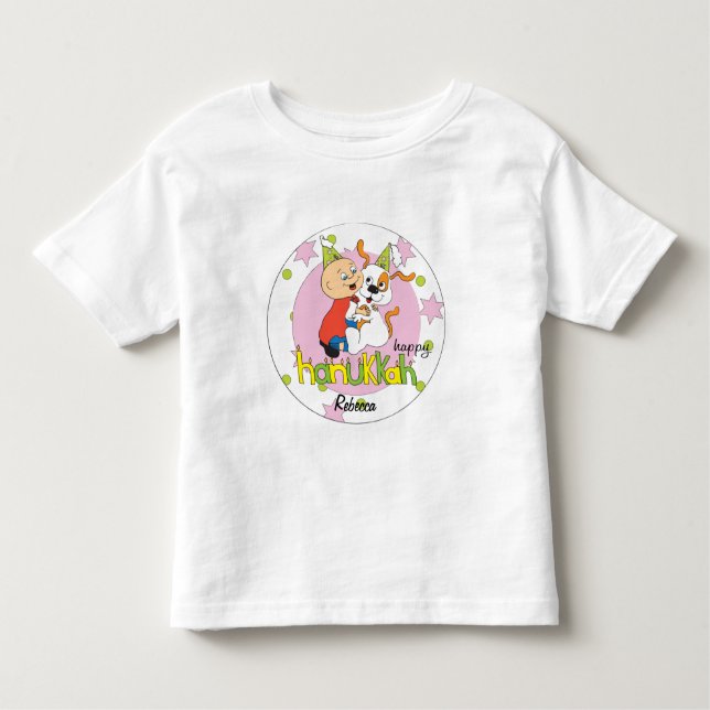 Pour Les Tous Petits T-shirt Hanoukka Toddler/Chien/Vert/Rose (Devant)