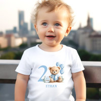 Teddy Bear 2nd Birthday Name Blue Toddler T-shirt