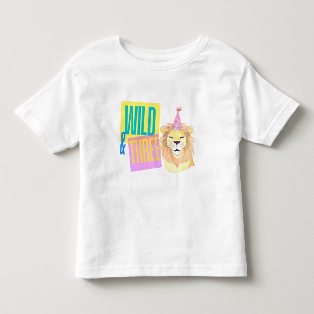 Pour Les Tous Petits Wild & Trois 3e T-shirt Lion d'anniversaire (Devant)