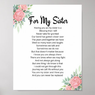 Pour Mon Poème Soeur Soeur Poème Poster Cadeau Poe