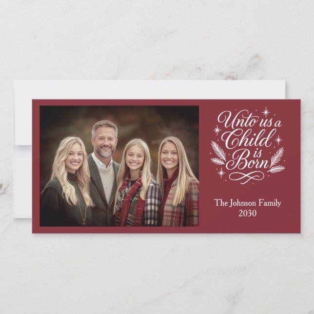 Pour nous un enfant est né photo carte de Noël (Devant)