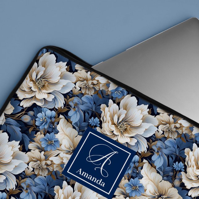 Pour Ordinateur Portable Fleurs Bleues Modernes Housse d'Ordinateur Élégant (Modern Blue Flowers Elegant Floral Laptop Sleeve Case)
