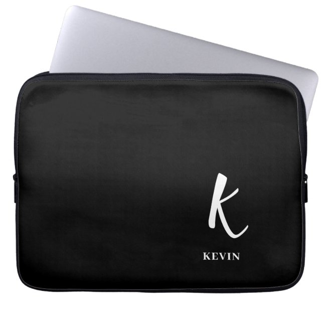 Pour Ordinateur Portable Housse de laptop élégante à monogramme noir (Devant)