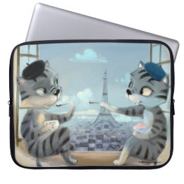 Pour Ordinateur Portable Housse d'ordinateur - Chats & Tour Eiffel - Paris