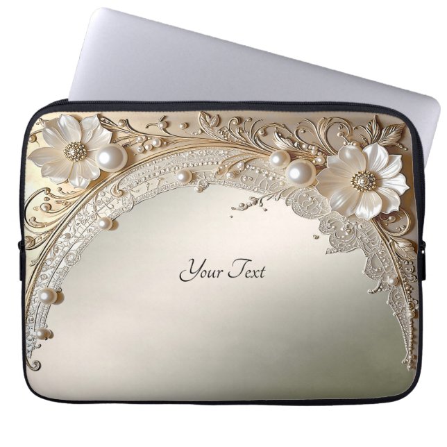 Pour Ordinateur Portable Housse d'ordinateur Fleurs Blanches Perles Moderne (Devant)