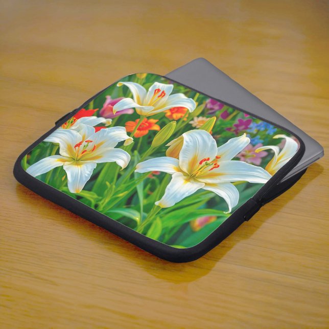 Pour Ordinateur Portable Housse d'ordinateur Fleurs de Lys Blanches (Laptop sleeve with white lilies)