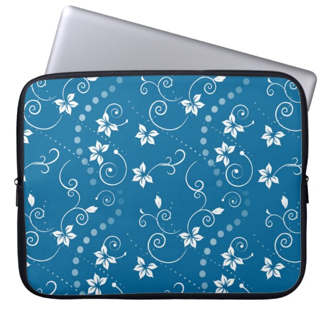 Pour Ordinateur Portable Housse d'ordinateur Fleurs Tourbillonnantes Bleues (Devant)
