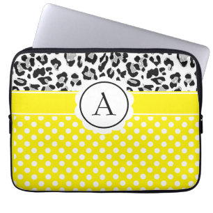 Pour Ordinateur Portable Imprimé monogramme à pois girly et animaux housse