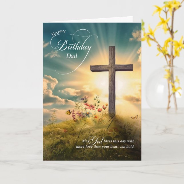 Pour papa carte d'anniversaire chrétienne croix su (Fleur jaune)