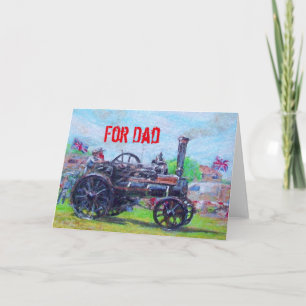 Pour papa carte Fête des pères avec tracteur à vap