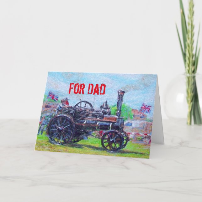 Pour papa carte Fête des pères avec tracteur à vap (Devant)