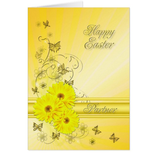 Pour Partenaire, carte de Pâques avec fleurs jaune (Devant)
