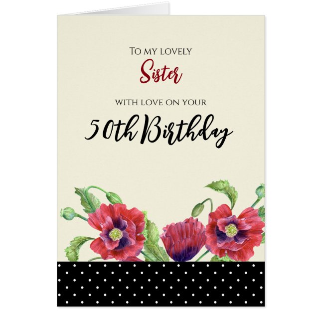Pour Soeur à l'aquarelle d'anniversaire Poppies ro (Devant)