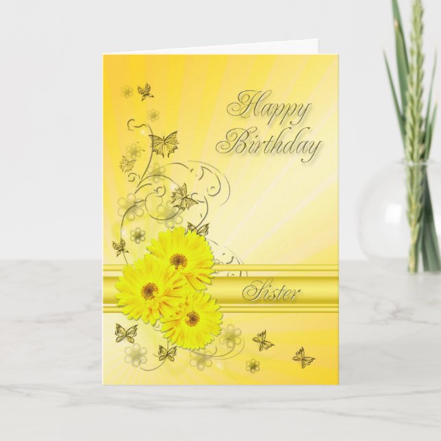 Pour Soeur, carte d'anniversaire avec fleurs jaune (Devant)