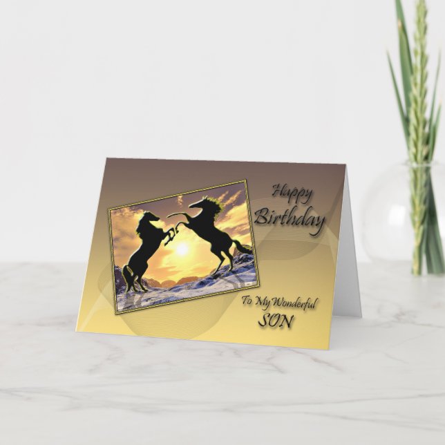 Pour Son une carte d'anniversaire avec des chevaux (Devant)