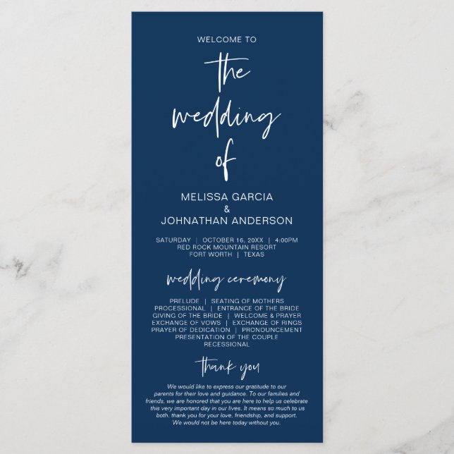 Pour toujours amoureux, Programme de mariage bleu  (Devant)