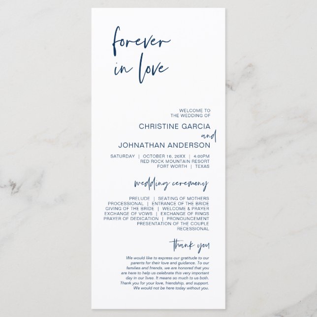 Pour toujours amoureux, Programme de mariage bleu  (Devant)