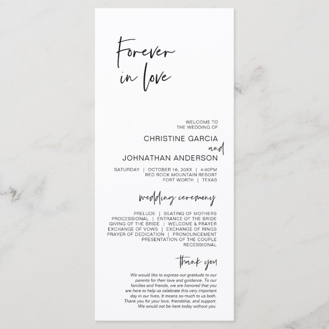 Pour toujours amoureux, programme de mariage minim (Devant)