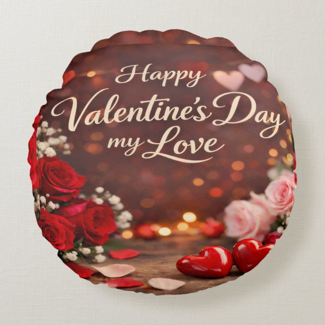 'Pour toujours votre Valentin' Coussin rond (Devant)