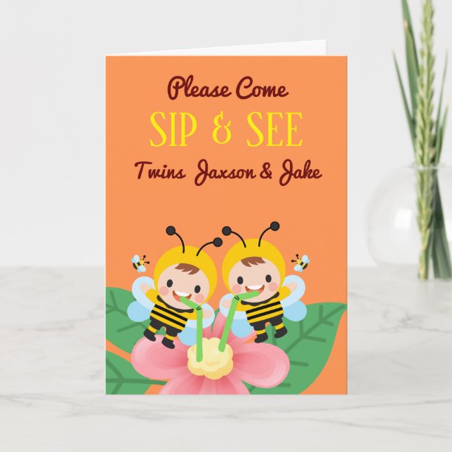 Pour Twin Boys Sip et voir Baby shower Invitation (Devant)