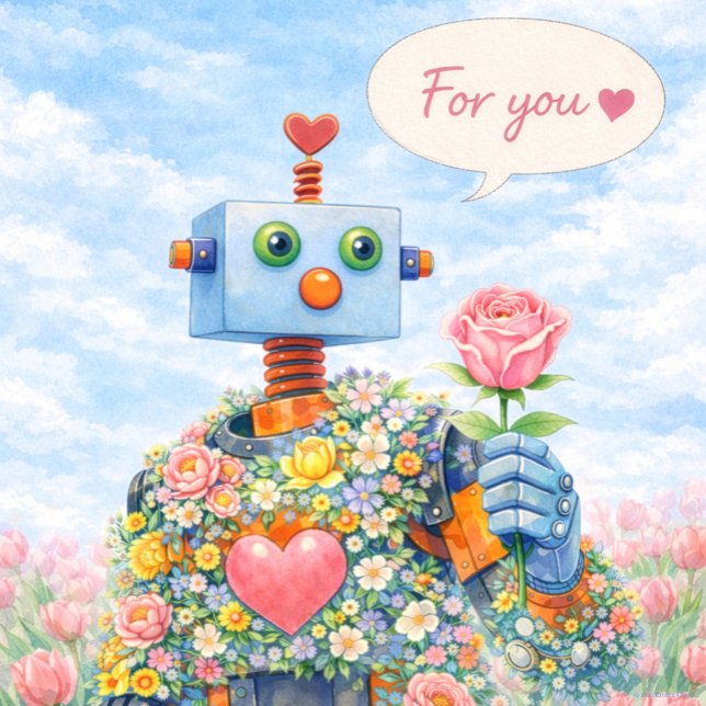 Pour Vous ♥ – Carte aquarelle Robot Floral (Créateur téléchargé)