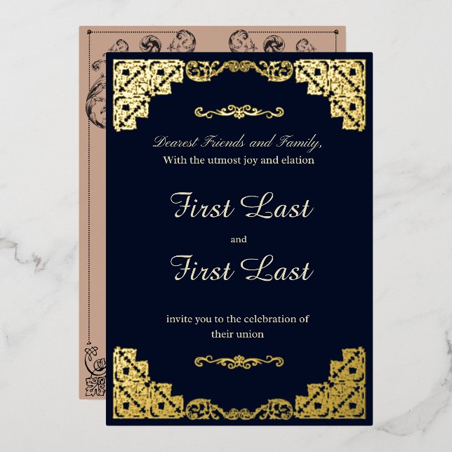 Pourcentage bleu foncé Invitation Mariage Foil (Recto/Verso)