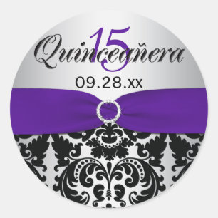 Pourpre, argent, autocollant noir de Quinceanera