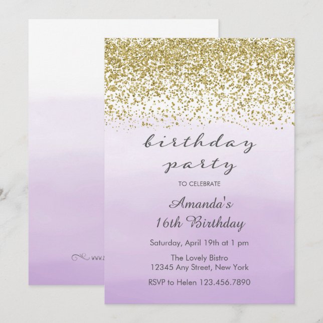 Pourpre de lavande et invitation d'anniversaire (Devant / Derrière)
