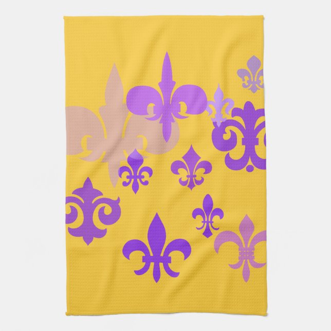 Pourpre et serviette de thé de Gold Fleur de Lis (Vertical)