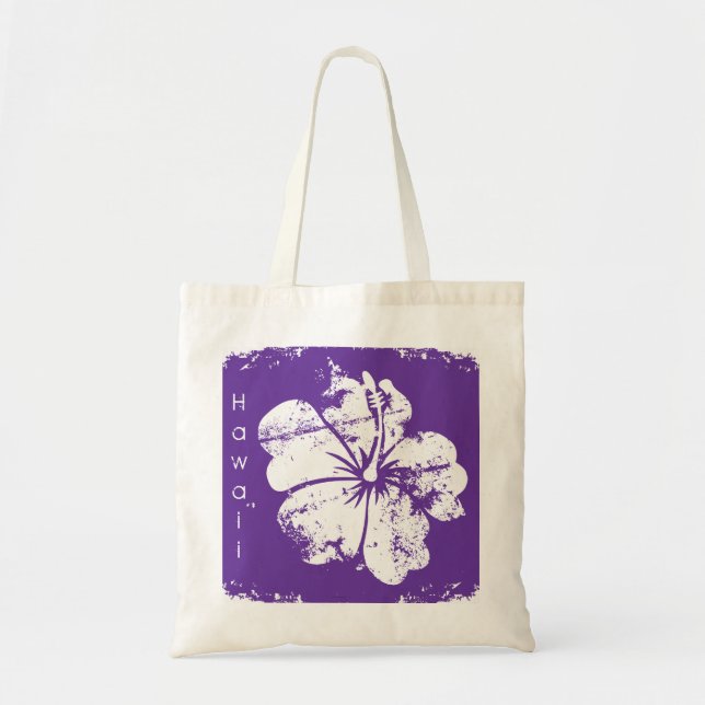 Pourpre grunge de fleur de ketmie d'Hawaï de sac (Devant)