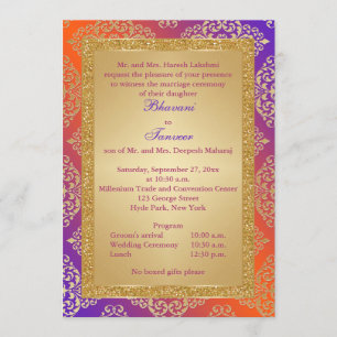 Pourpre, orange, invitation de mariage de parties